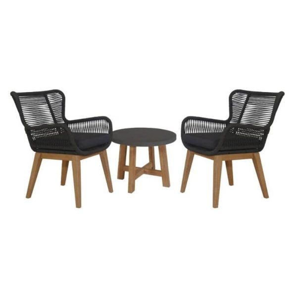 Vivian Outdoor three pc Chat Set-Blk/Charcoal/Grey by best price furniture outlet