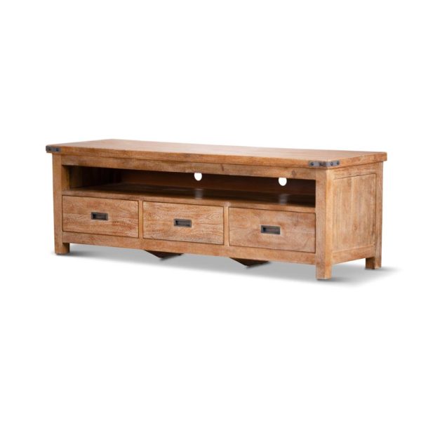 Side View Honey Wash Kennice TV Unit With 3 Drawers By Best Price Furniture